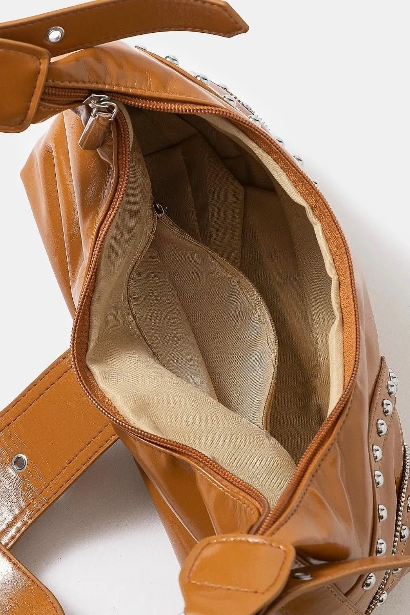 FAME ACCESSORIES - Caramel Vegan Leather Studded Shoulder Bag