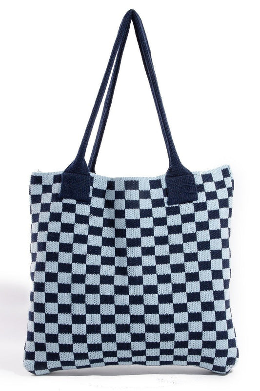 FAME ACCESSORIES - Checkered Pattern Oversized Tote Bag