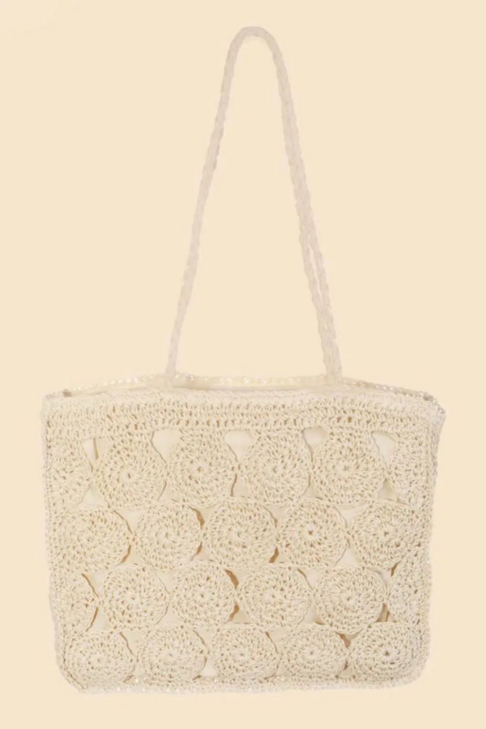FAME ACCESSORIES - Circle Stitch Crochet Tote – Natural Ivory
