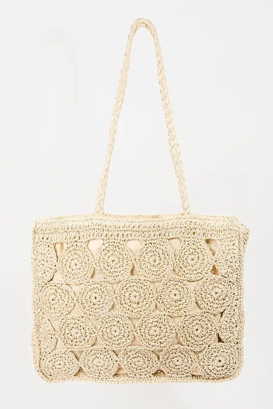 FAME ACCESSORIES - Circle Stitch Crochet Tote – Natural Ivory