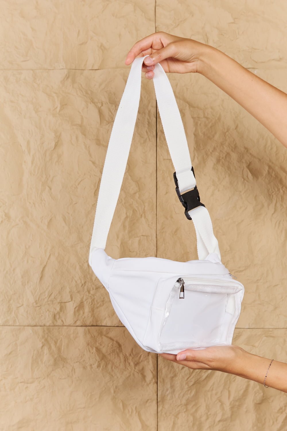 FAME ACCESSORIES - Clear Zipper Pocket Fanny Pack Bag in White