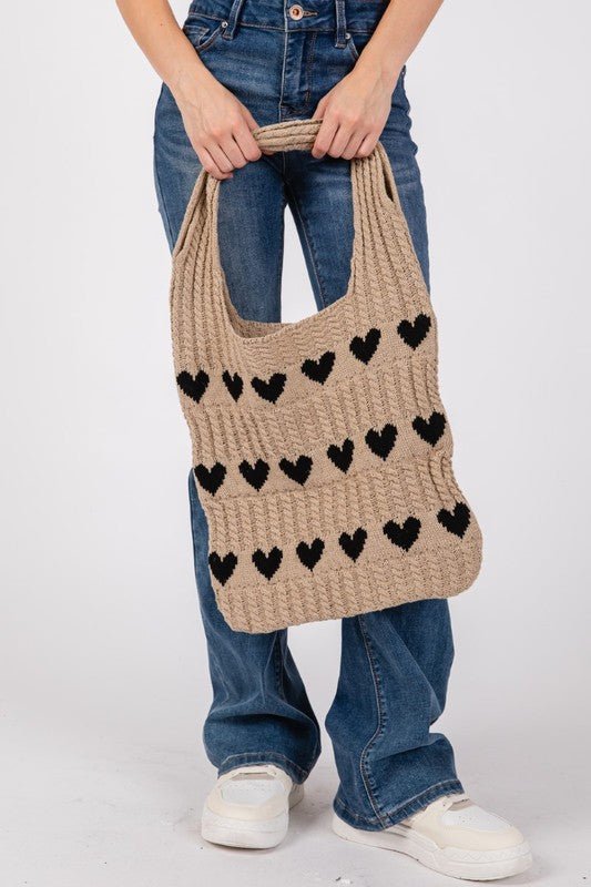 FAME ACCESSORIES - Contrast Heart Crochet Tote Bag