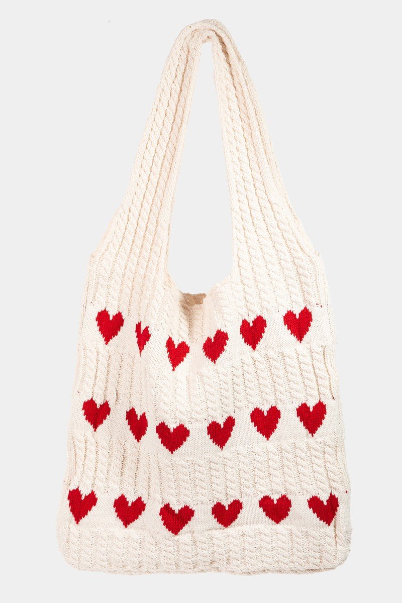 FAME ACCESSORIES - Contrast Heart Crochet Tote Bag