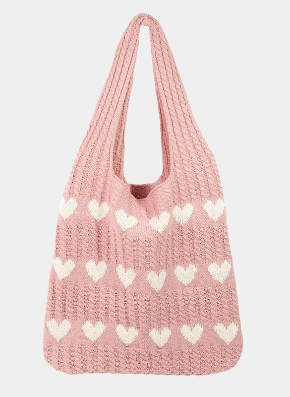 FAME ACCESSORIES - Contrast Heart Crochet Tote Bag