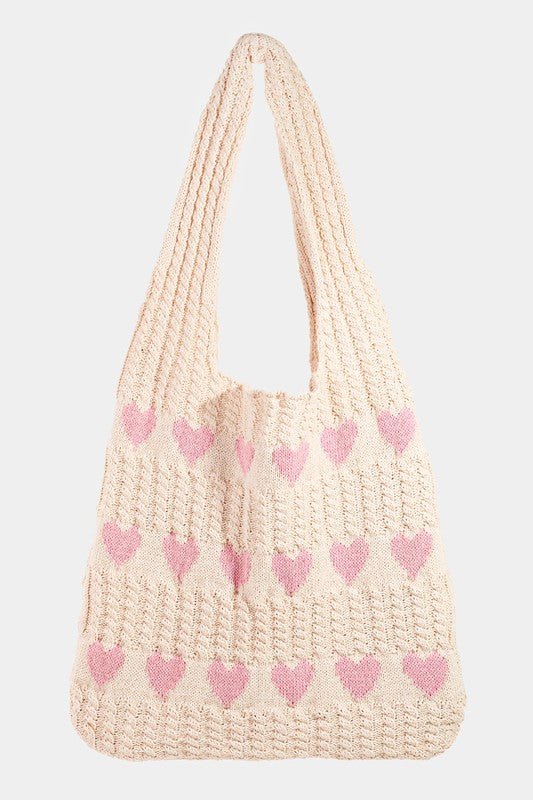 FAME ACCESSORIES - Contrast Heart Crochet Tote Bag