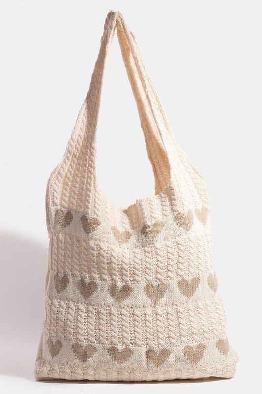 FAME ACCESSORIES - Contrast Heart Crochet Tote Bag