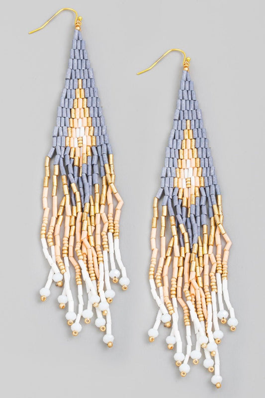 FAME ACCESSORIES - Dusty Blue Seed Beaded Fringe Earrings