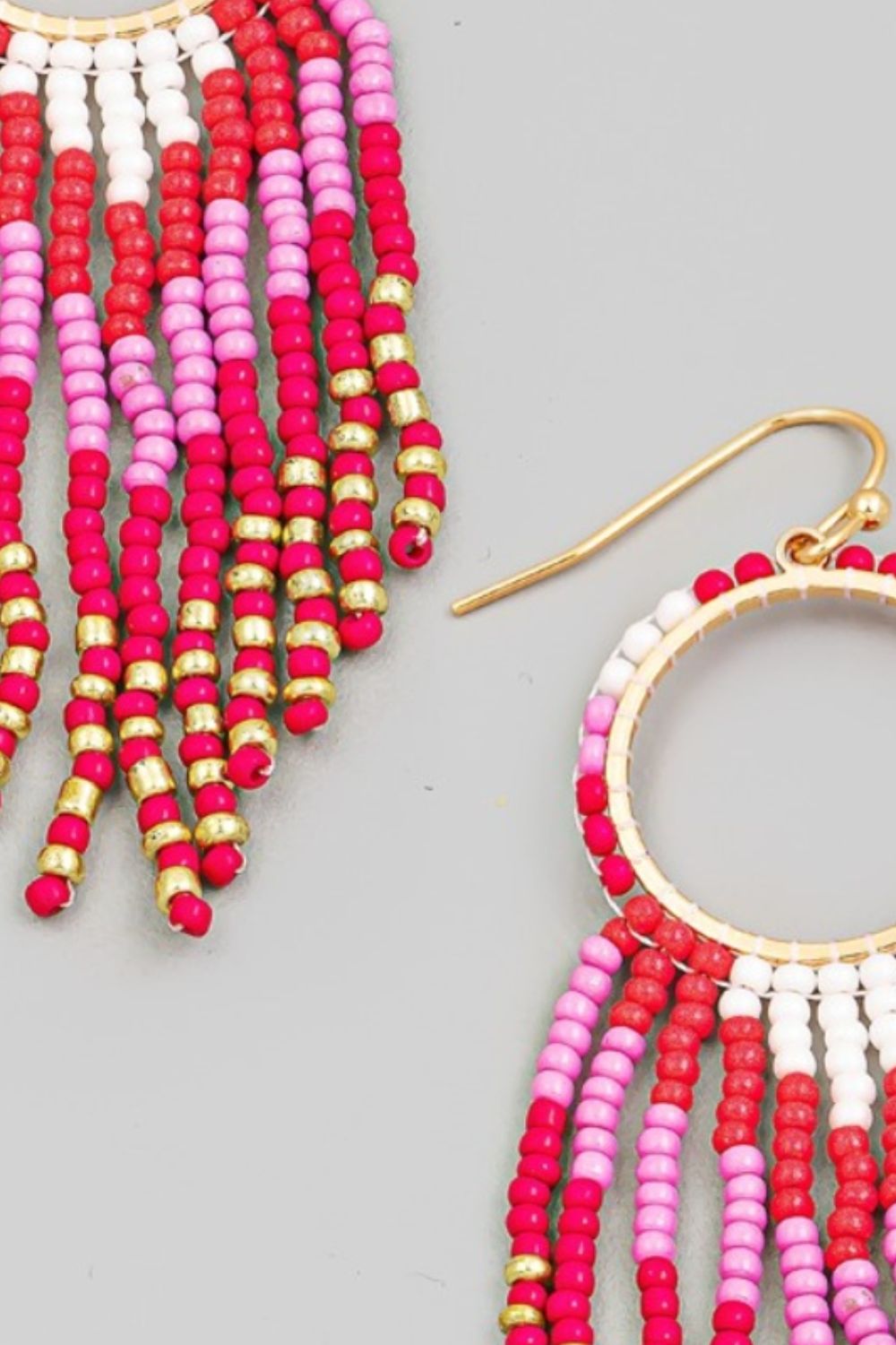 FAME ACCESSORIES - Fuchsia Circle Cutout Seed Beaded Fringe Earrings