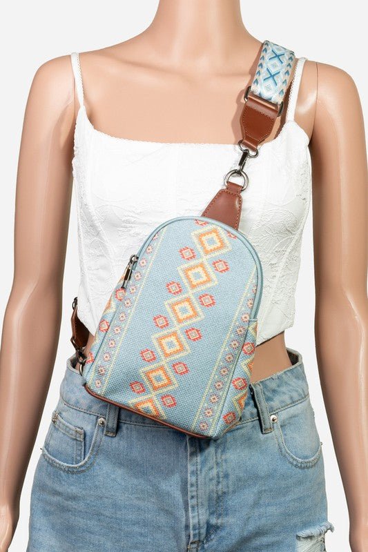 FAME ACCESSORIES - Geometric Print Wide Strap Crossbody Bag