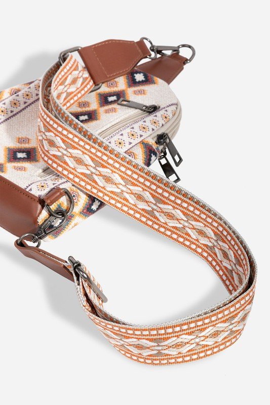 FAME ACCESSORIES - Geometric Print Wide Strap Crossbody Bag