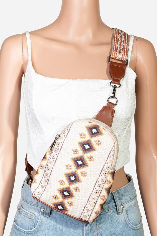 FAME ACCESSORIES - Geometric Print Wide Strap Crossbody Bag