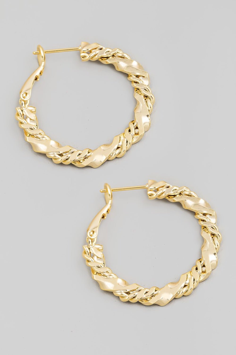 FAME ACCESSORIES - Gold Double Twist Chain Hoop Earrings