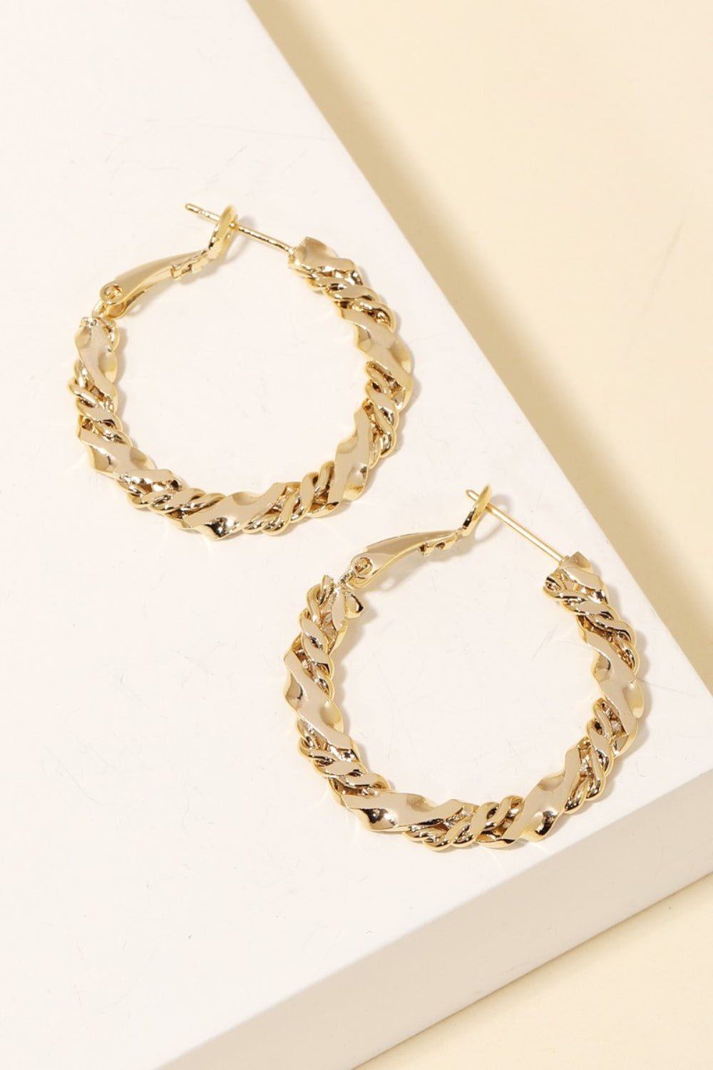 FAME ACCESSORIES - Gold Double Twist Chain Hoop Earrings