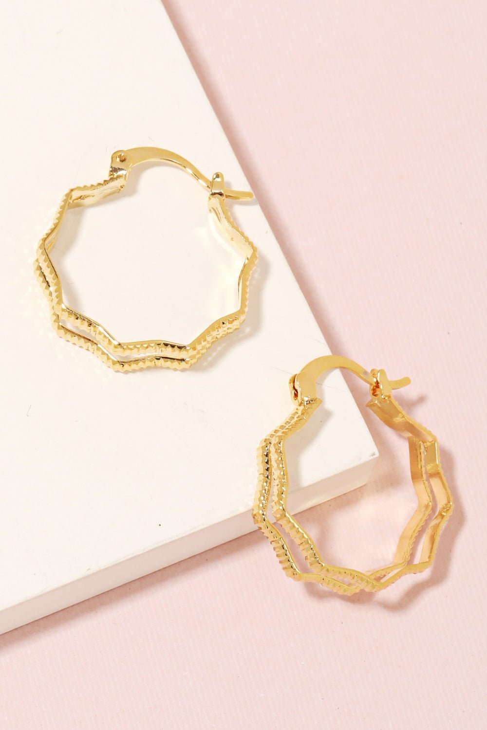 FAME ACCESSORIES - Gold Double Wavy Hoop Earrings