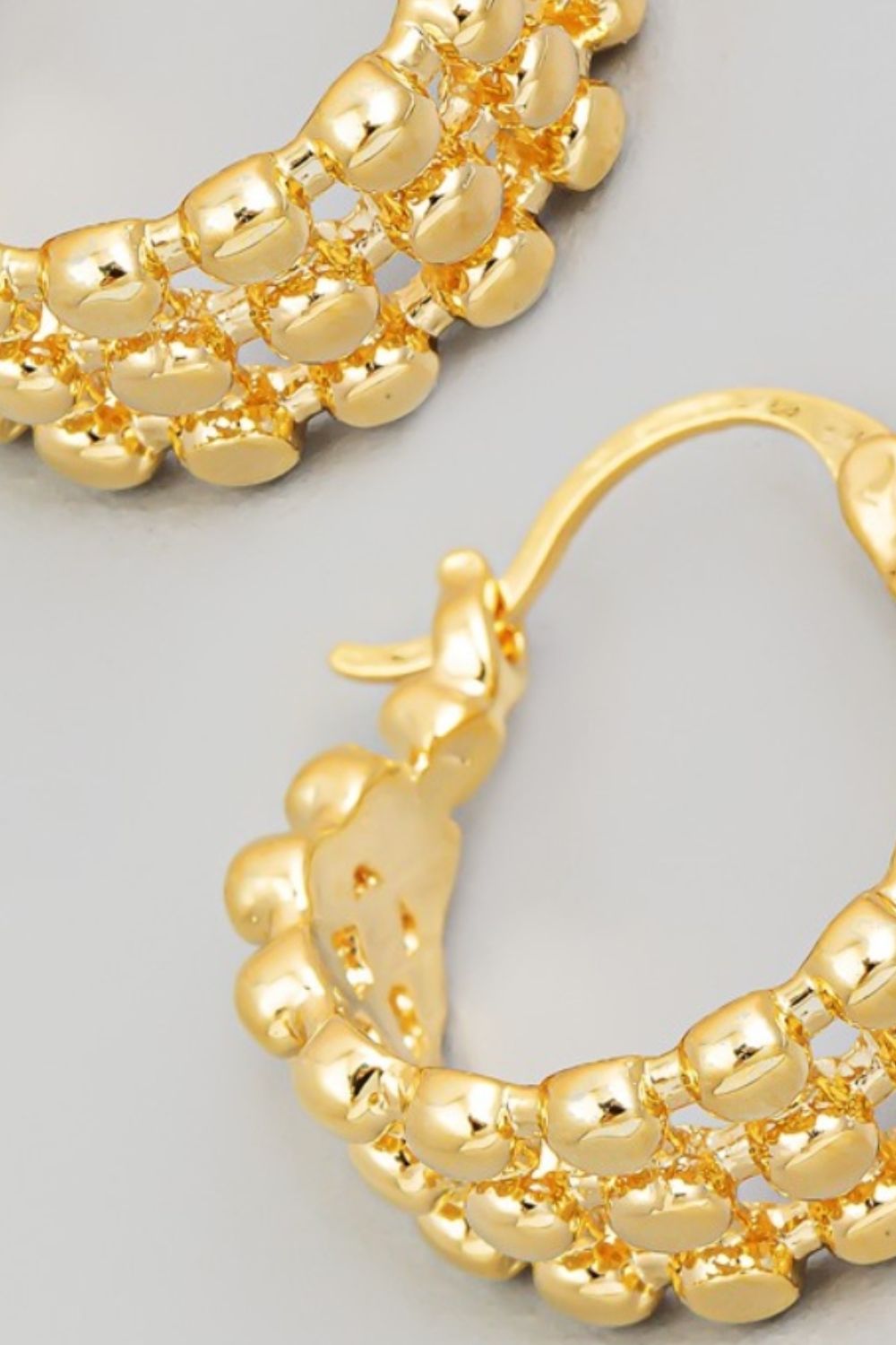 FAME ACCESSORIES - Gold Metallic Bead Hoop Earrings