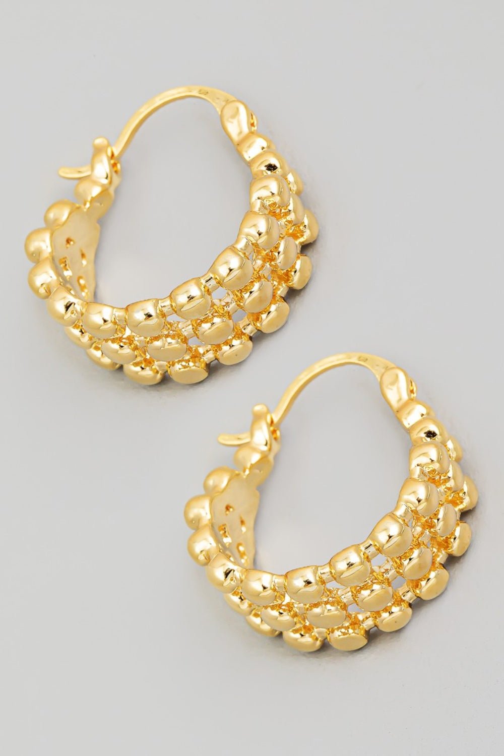 FAME ACCESSORIES - Gold Metallic Bead Hoop Earrings