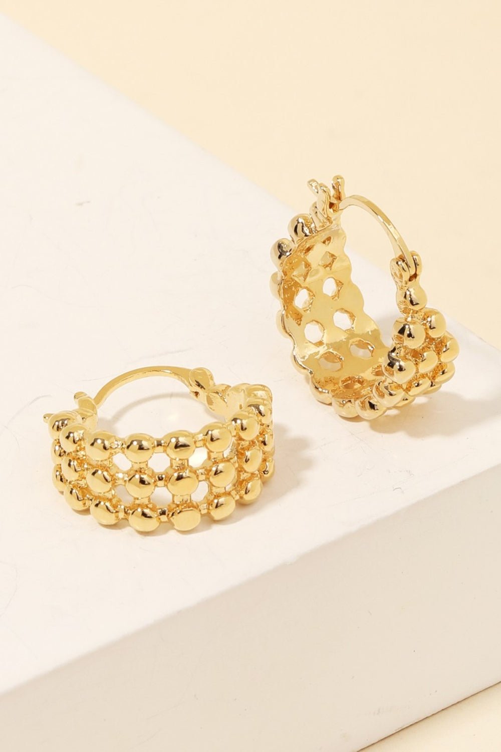 FAME ACCESSORIES - Gold Metallic Bead Hoop Earrings