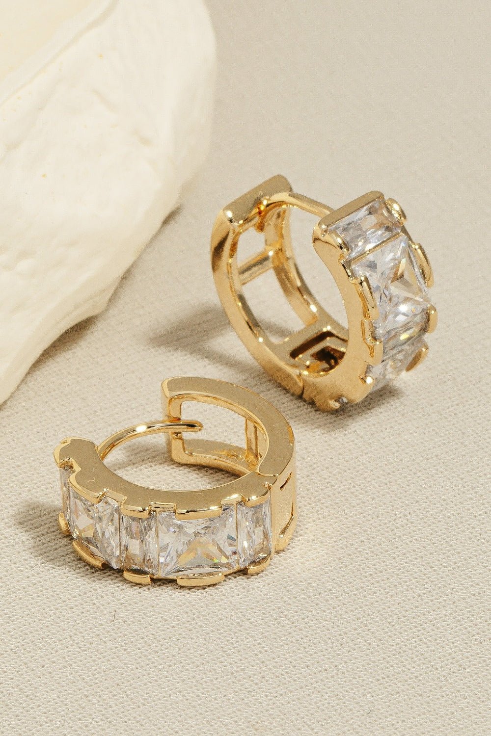 FAME ACCESSORIES - Gold Mini Rhinestone Huggie Hoop Earrings