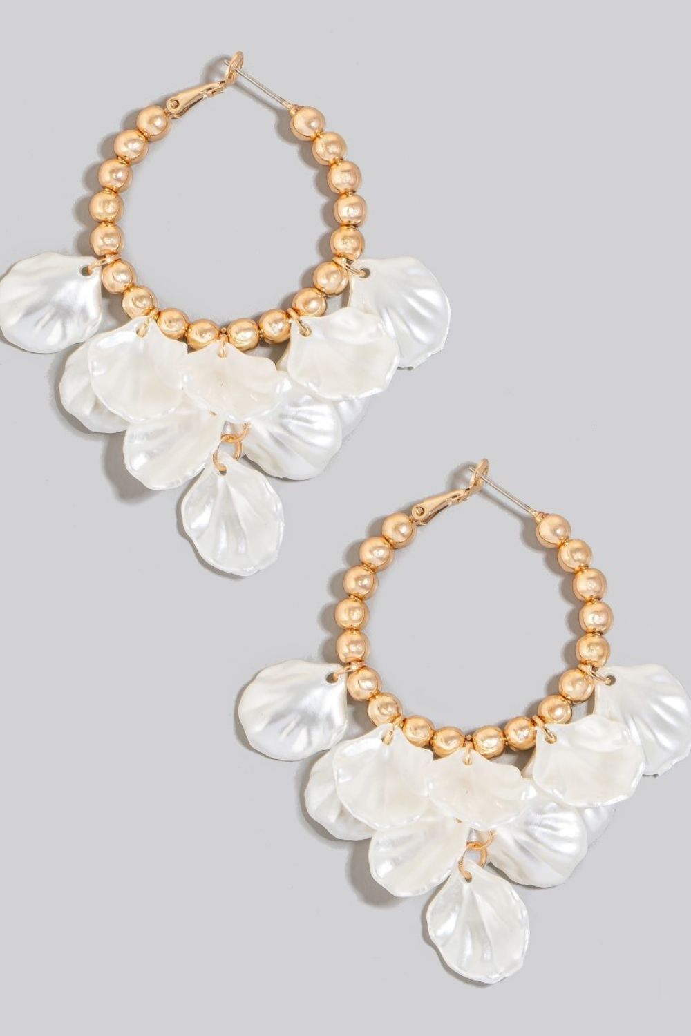 FAME ACCESSORIES - Gold Pearl Petal Charms Beaded Latch Hoop Earrings