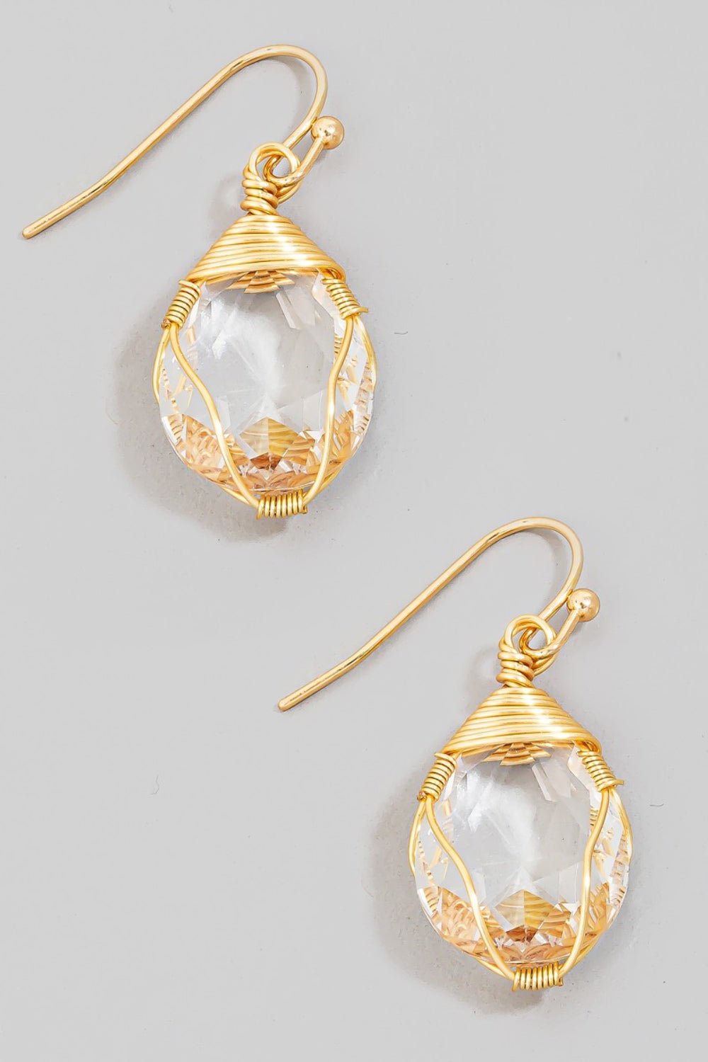 FAME ACCESSORIES - Gold Wire Wrapped Glass Gem Dangle Earrings