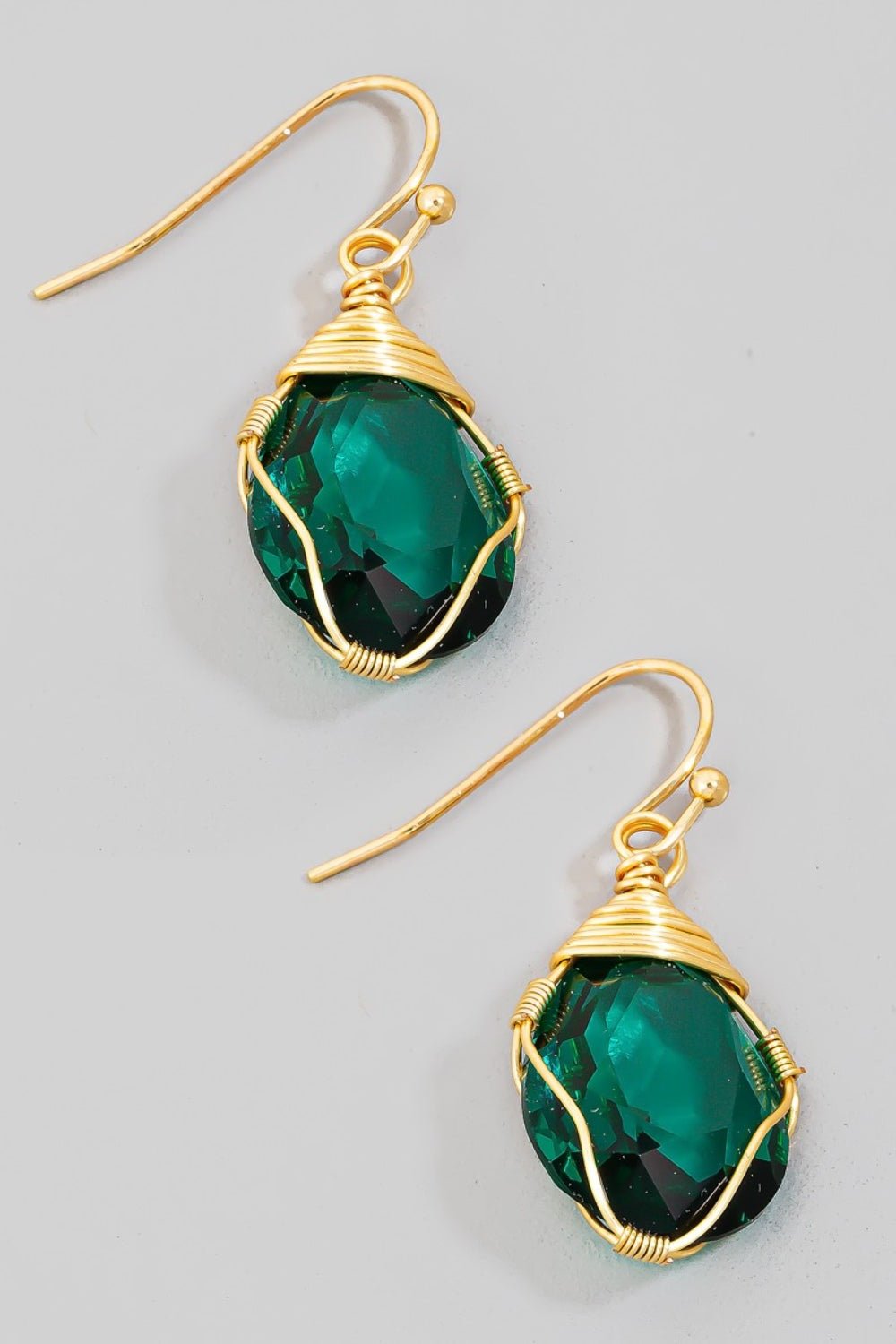 FAME ACCESSORIES - Gold Wire Wrapped Glass Gem Dangle Earrings