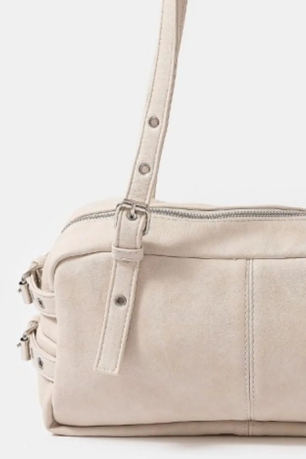 FAME ACCESSORIES - Ivory Vegan Leather Shoulder Bag with Buckle Detail