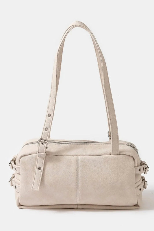 FAME ACCESSORIES - Ivory Vegan Leather Shoulder Bag with Buckle Detail