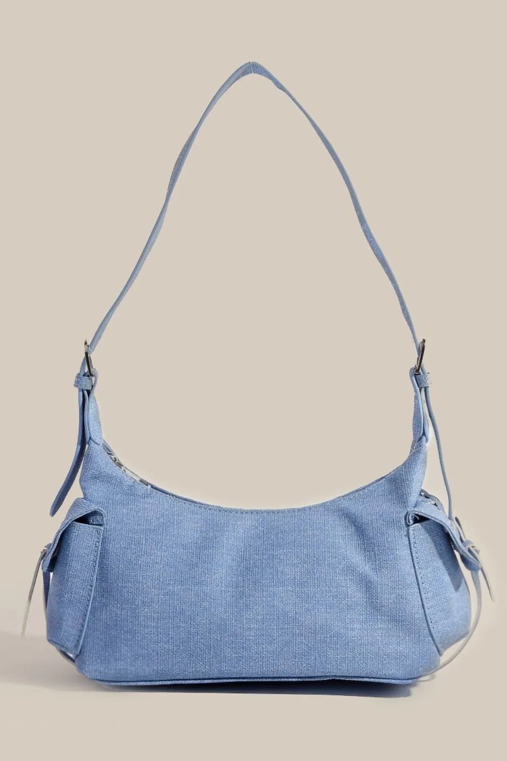 FAME ACCESSORIES - Light Blue Vegan Leather Shoulder Bag with Side Pockets