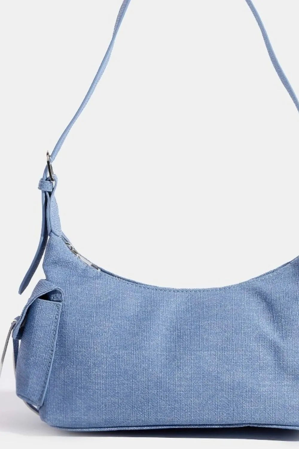 FAME ACCESSORIES - Light Blue Vegan Leather Shoulder Bag with Side Pockets