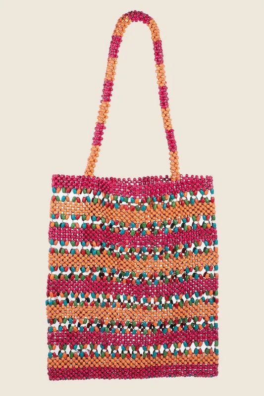 FAME ACCESSORIES - Multi Beaded Rainbow Stripe Tote