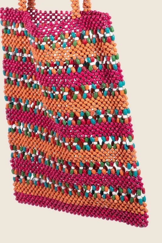FAME ACCESSORIES - Multi Beaded Rainbow Stripe Tote