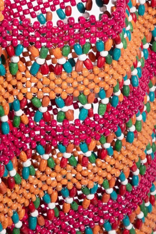 FAME ACCESSORIES - Multi Beaded Rainbow Stripe Tote