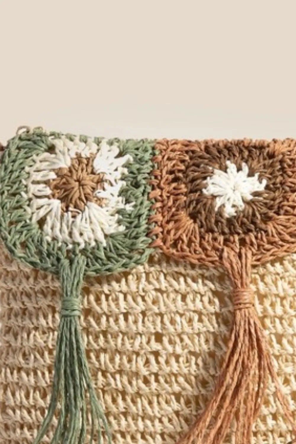 FAME ACCESSORIES - Natural Crochet Tassel Flap Straw Clutch
