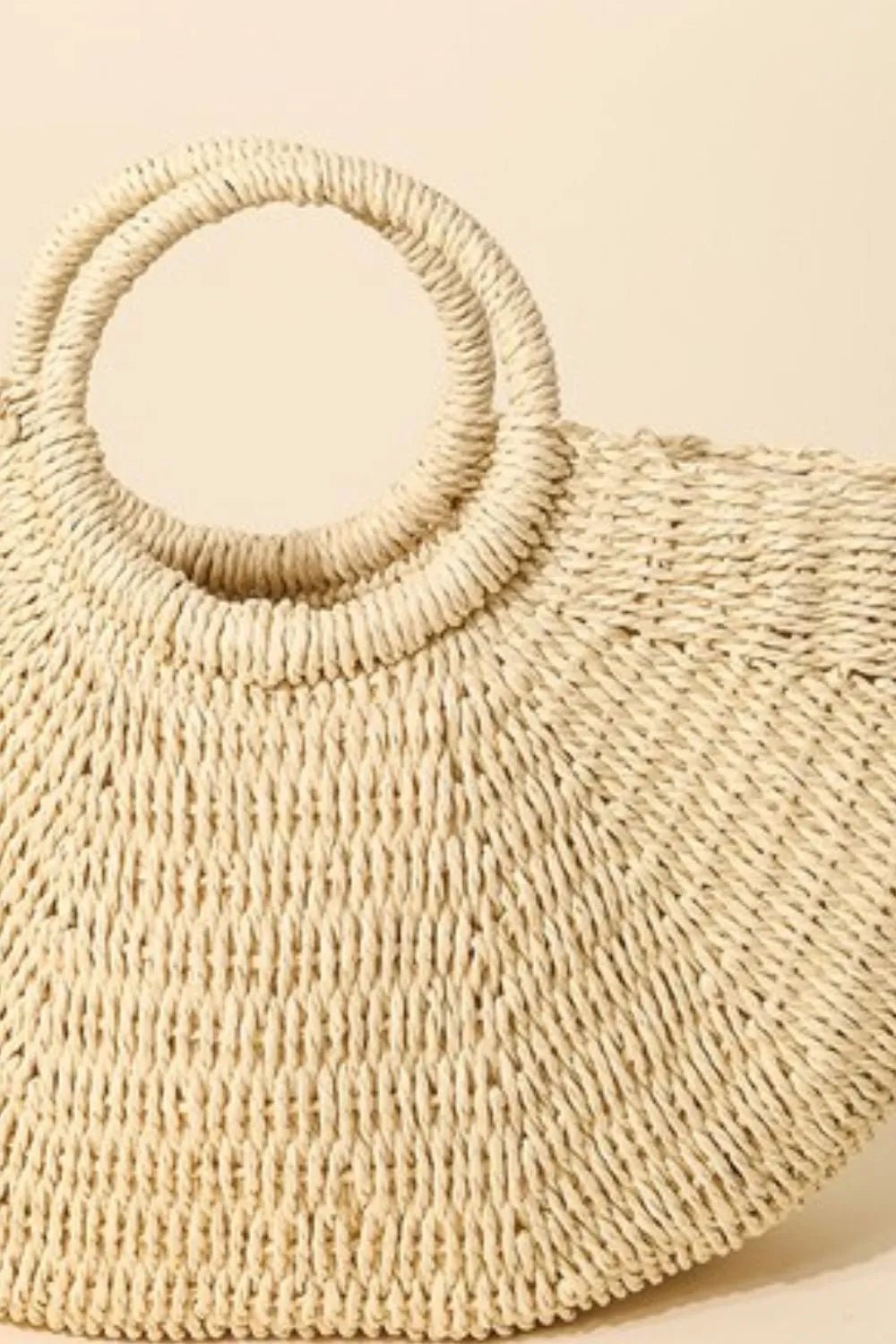 FAME ACCESSORIES - Natural Woven Fan Tote with Round Handles