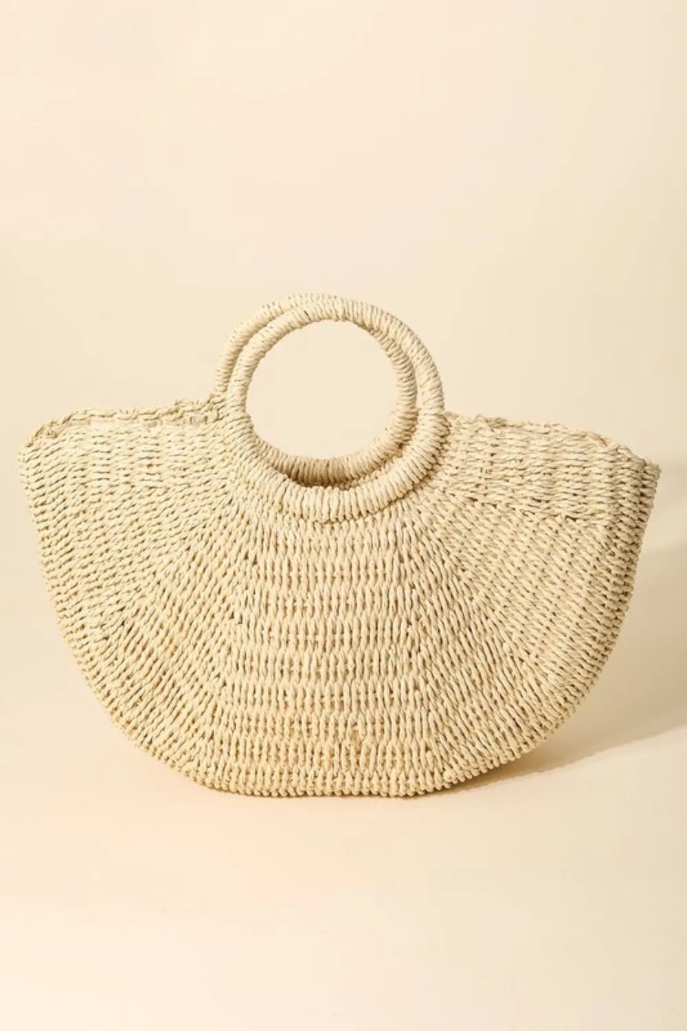 FAME ACCESSORIES - Natural Woven Fan Tote with Round Handles