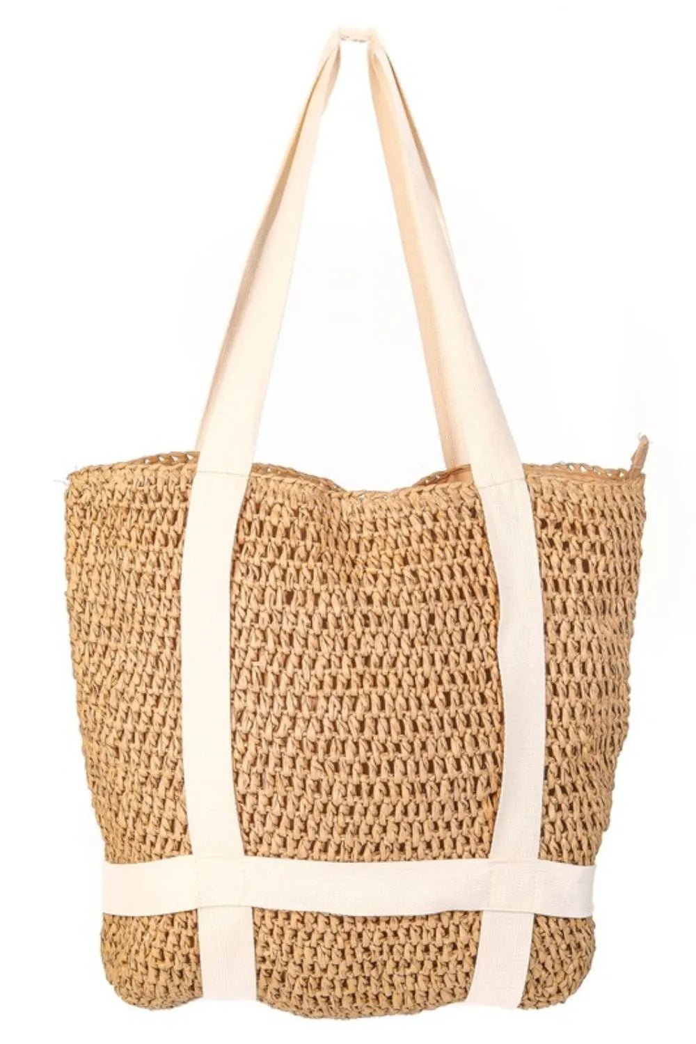 FAME ACCESSORIES - Natural Woven Straw Tote with Canvas Straps
