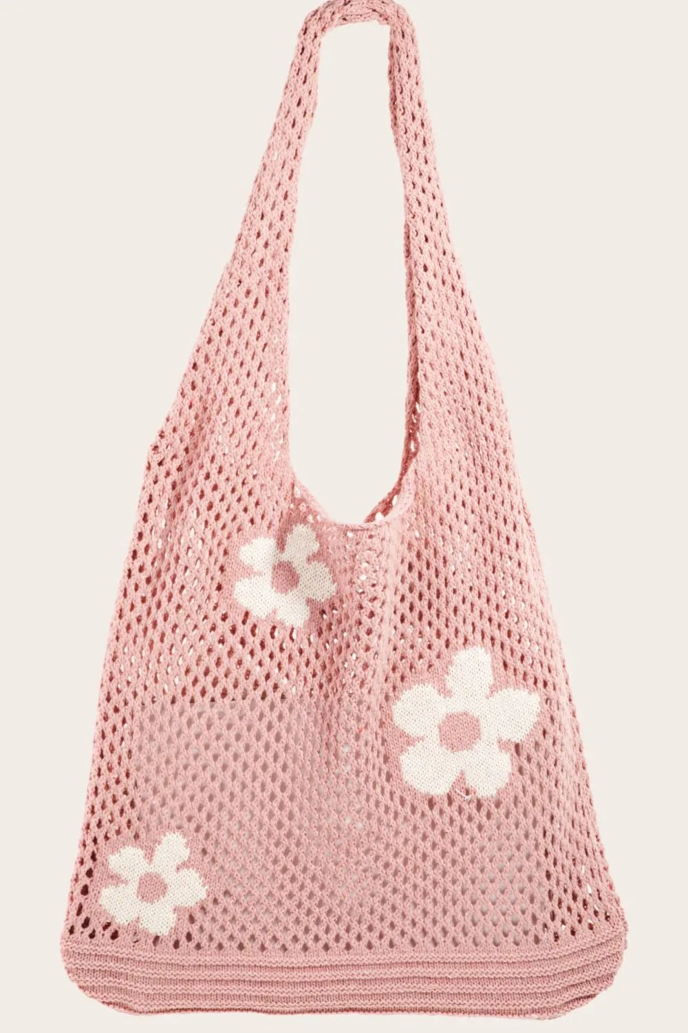 FAME ACCESSORIES - Pink Crochet Daisy Mesh Tote Bag