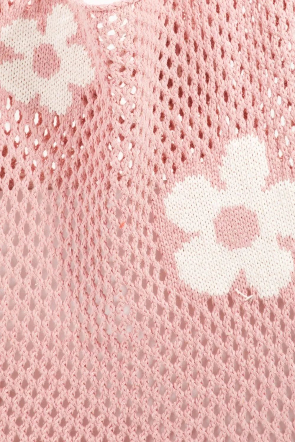 FAME ACCESSORIES - Pink Crochet Daisy Mesh Tote Bag
