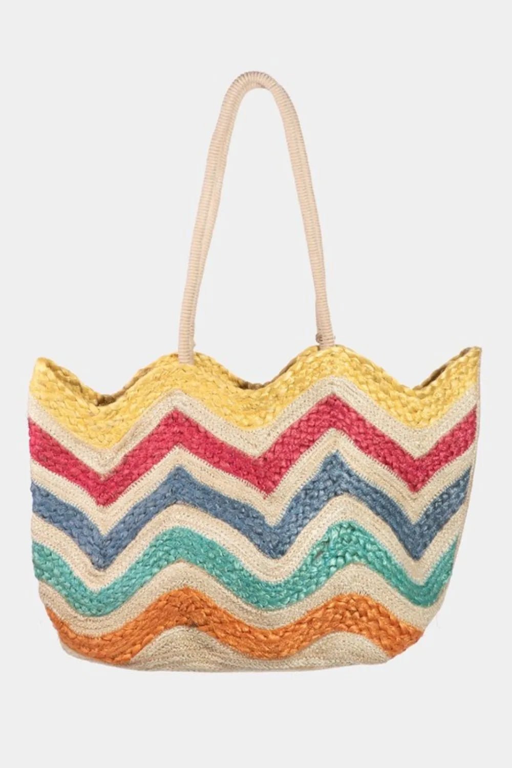 FAME ACCESSORIES - Rainbow Sunset Waves Straw Tote