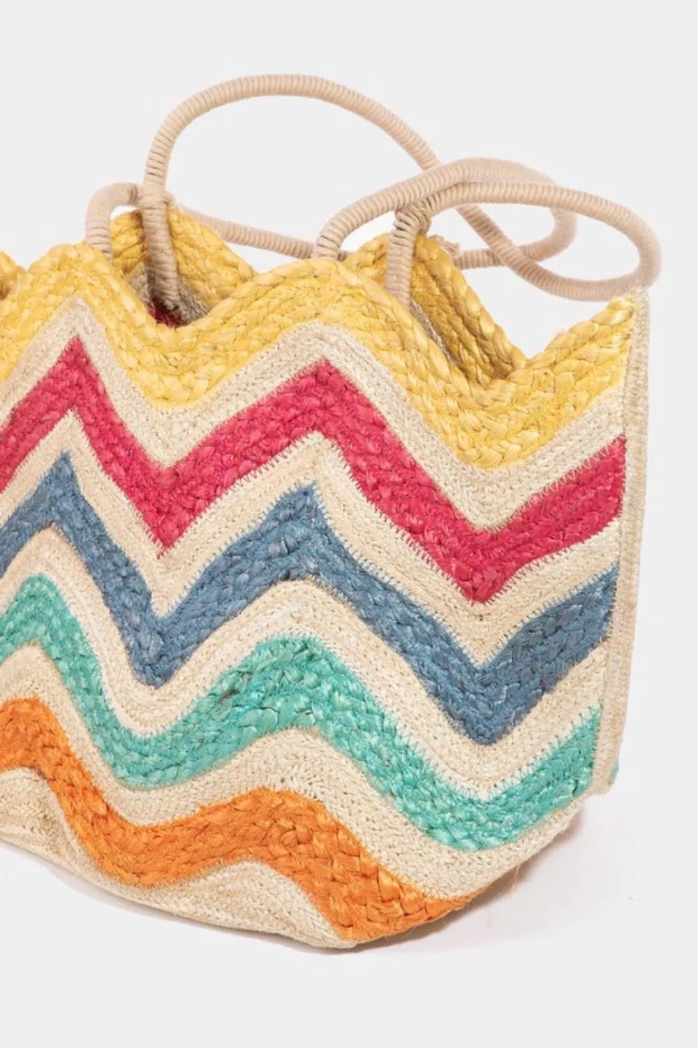 FAME ACCESSORIES - Rainbow Sunset Waves Straw Tote