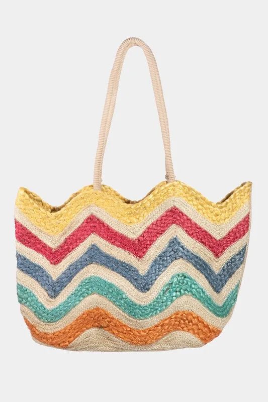 FAME ACCESSORIES - Rainbow Sunset Waves Straw Tote
