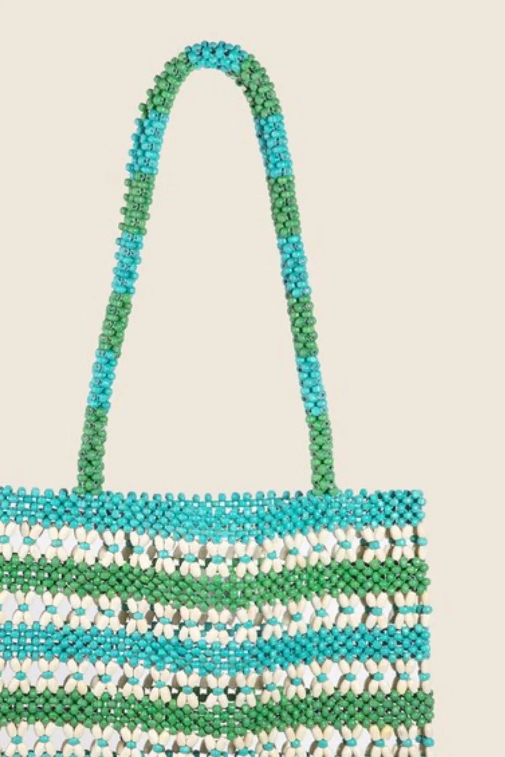 FAME ACCESSORIES - Seaside Stripe Beaded Tote – Aqua & Green