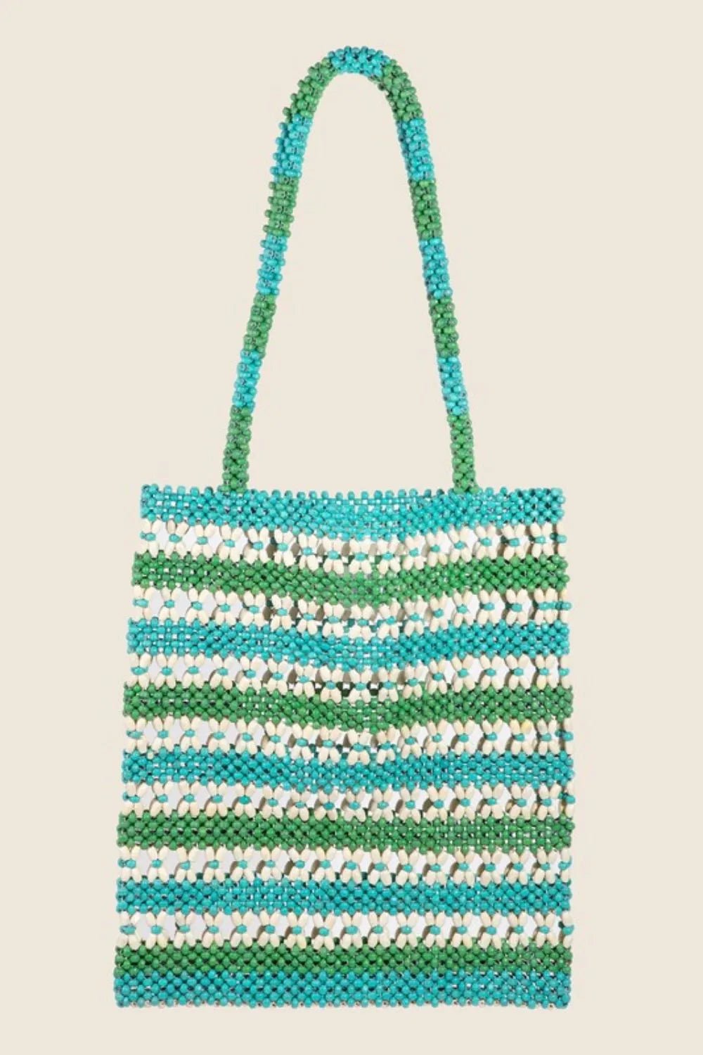 FAME ACCESSORIES - Seaside Stripe Beaded Tote – Aqua & Green