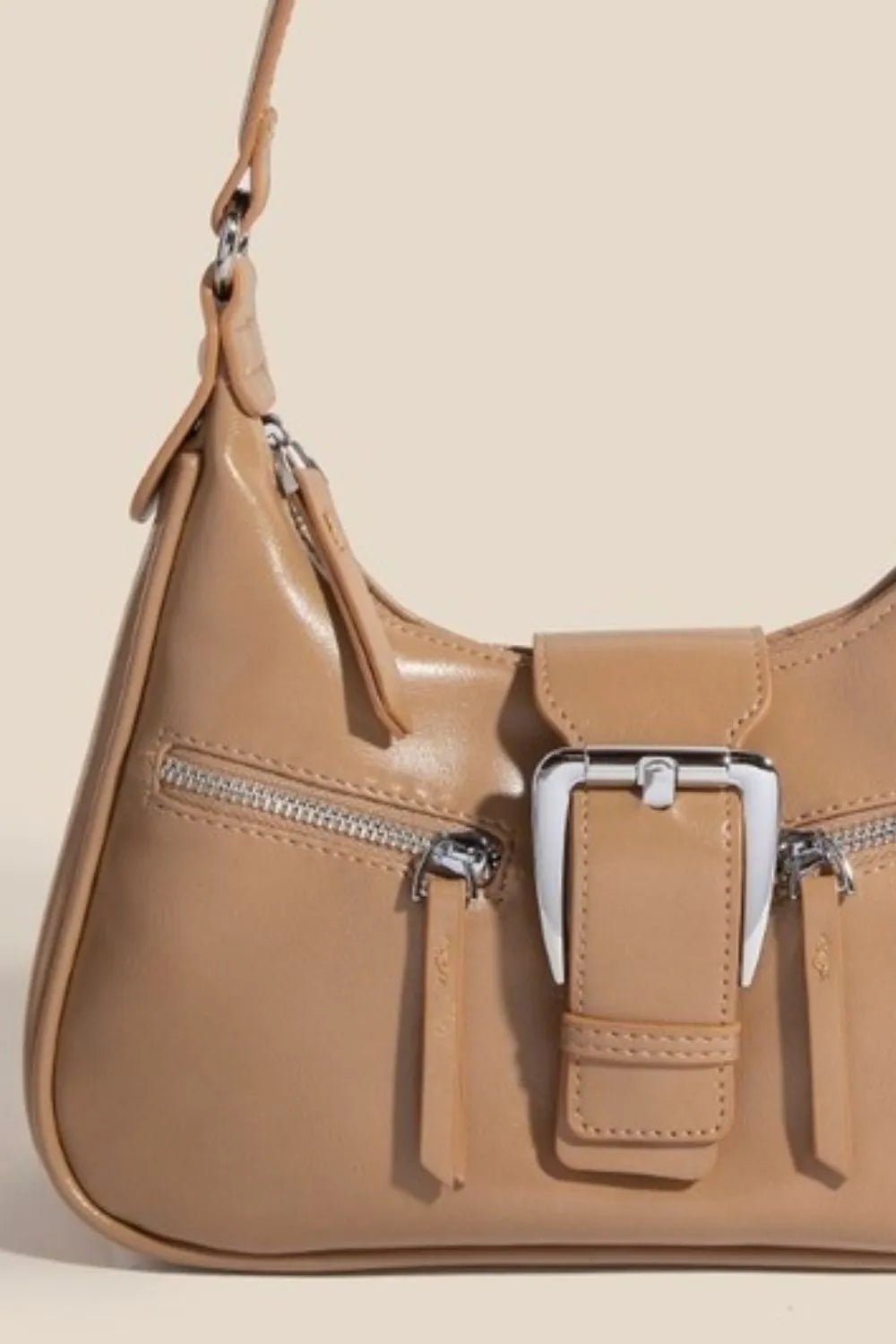 FAME ACCESSORIES - Tan Vegan Leather Buckle Strap Shoulder Bag