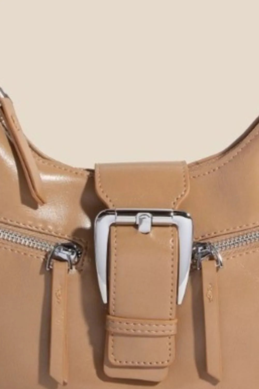 FAME ACCESSORIES - Tan Vegan Leather Buckle Strap Shoulder Bag