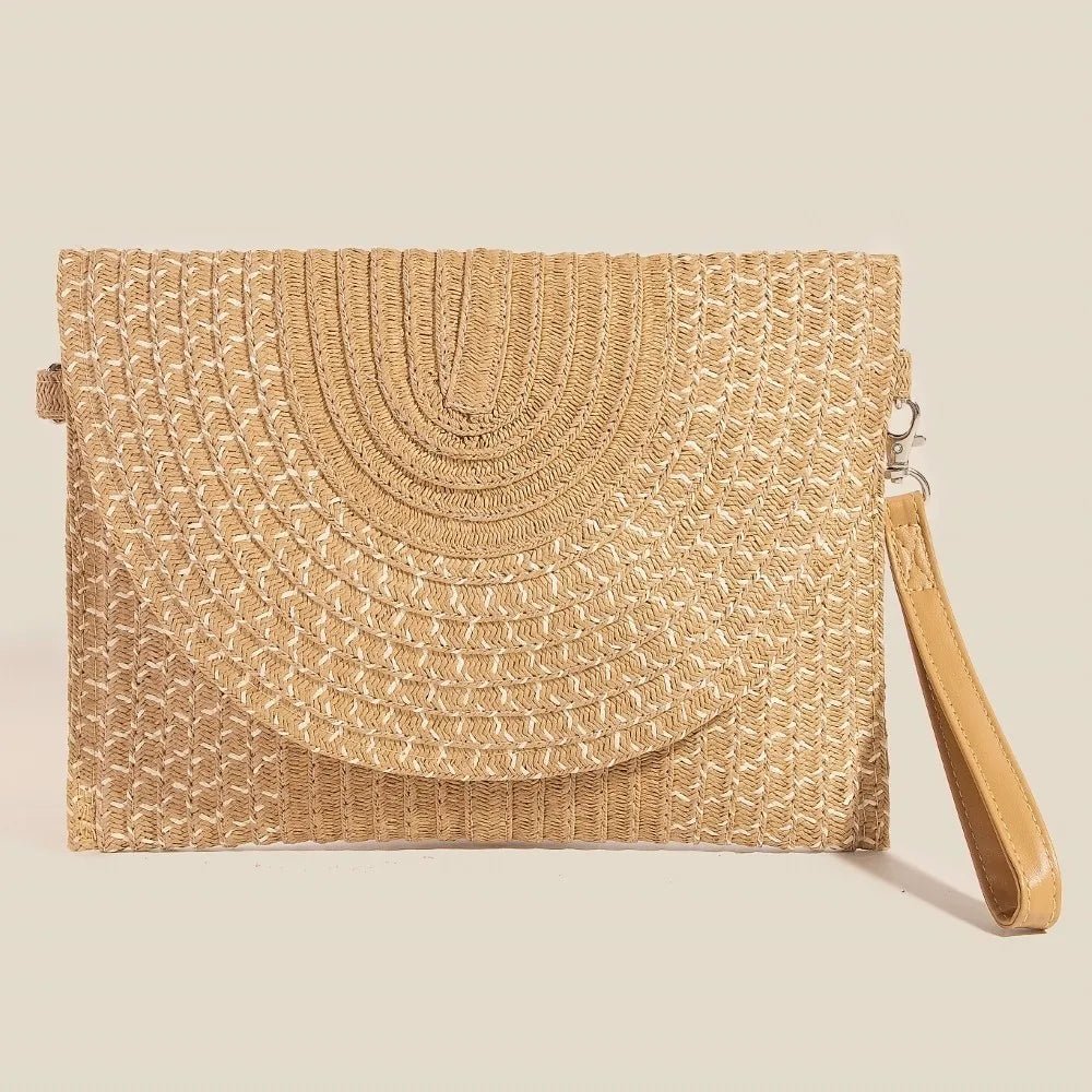 FAME ACCESSORIES - Tan Woven Straw Crossbody Clutch Bag