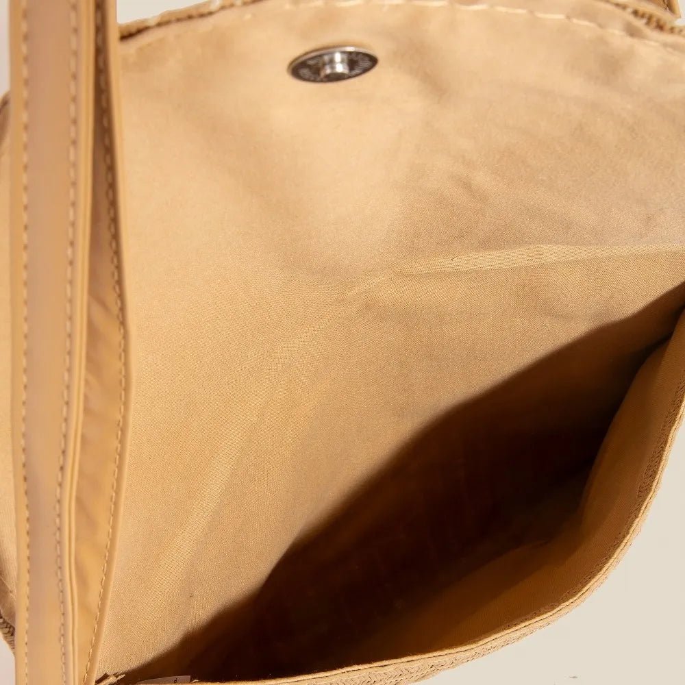 FAME ACCESSORIES - Tan Woven Straw Crossbody Clutch Bag