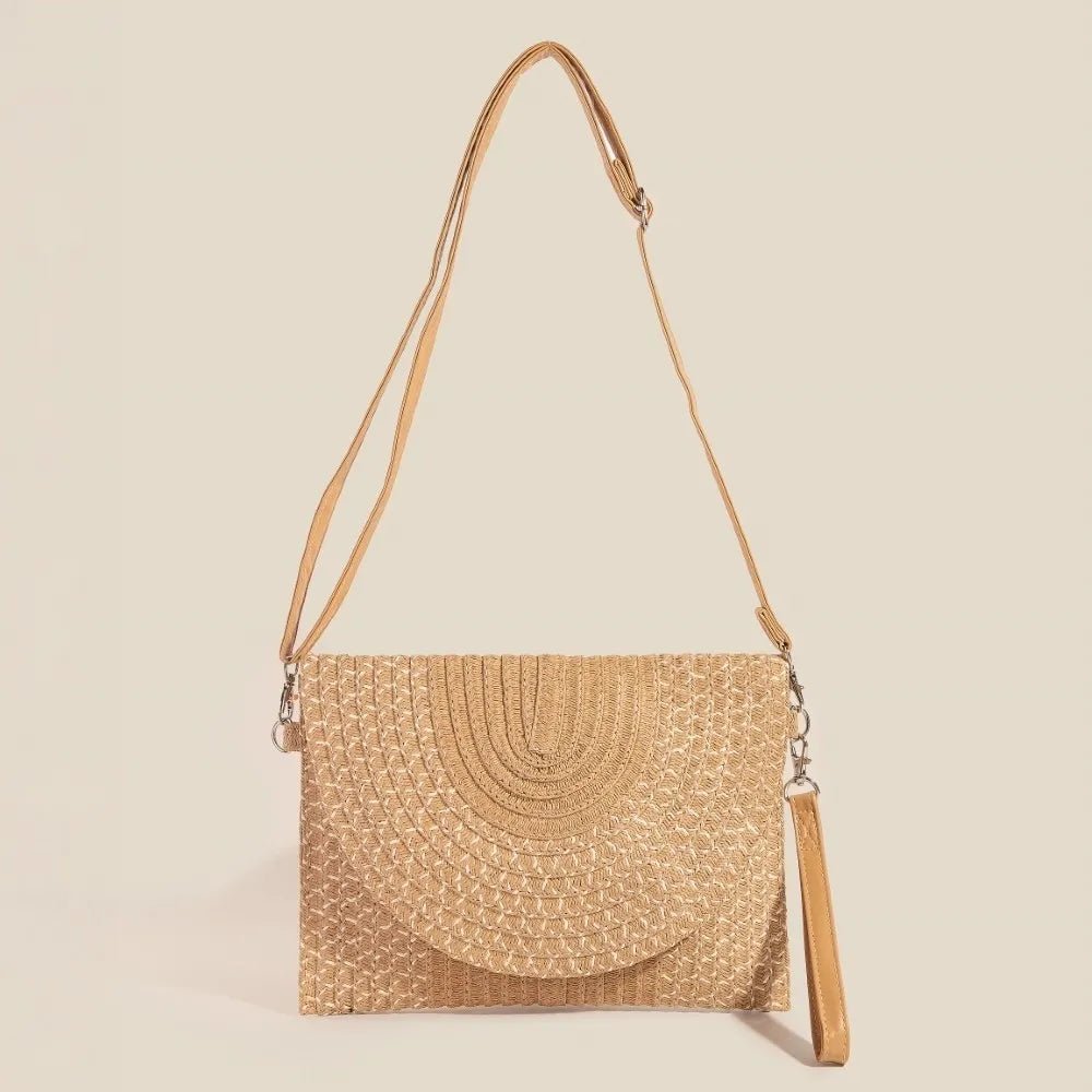 FAME ACCESSORIES - Tan Woven Straw Crossbody Clutch Bag