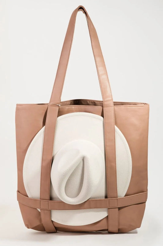 FAME ACCESSORIES - Taupe Hat Holder Tote Bag