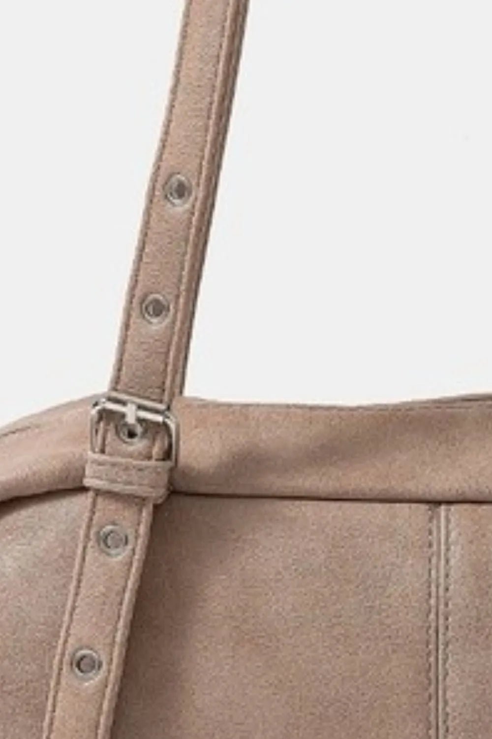 FAME ACCESSORIES - Taupe Vegan Leather Shoulder Bag with Buckle Detail